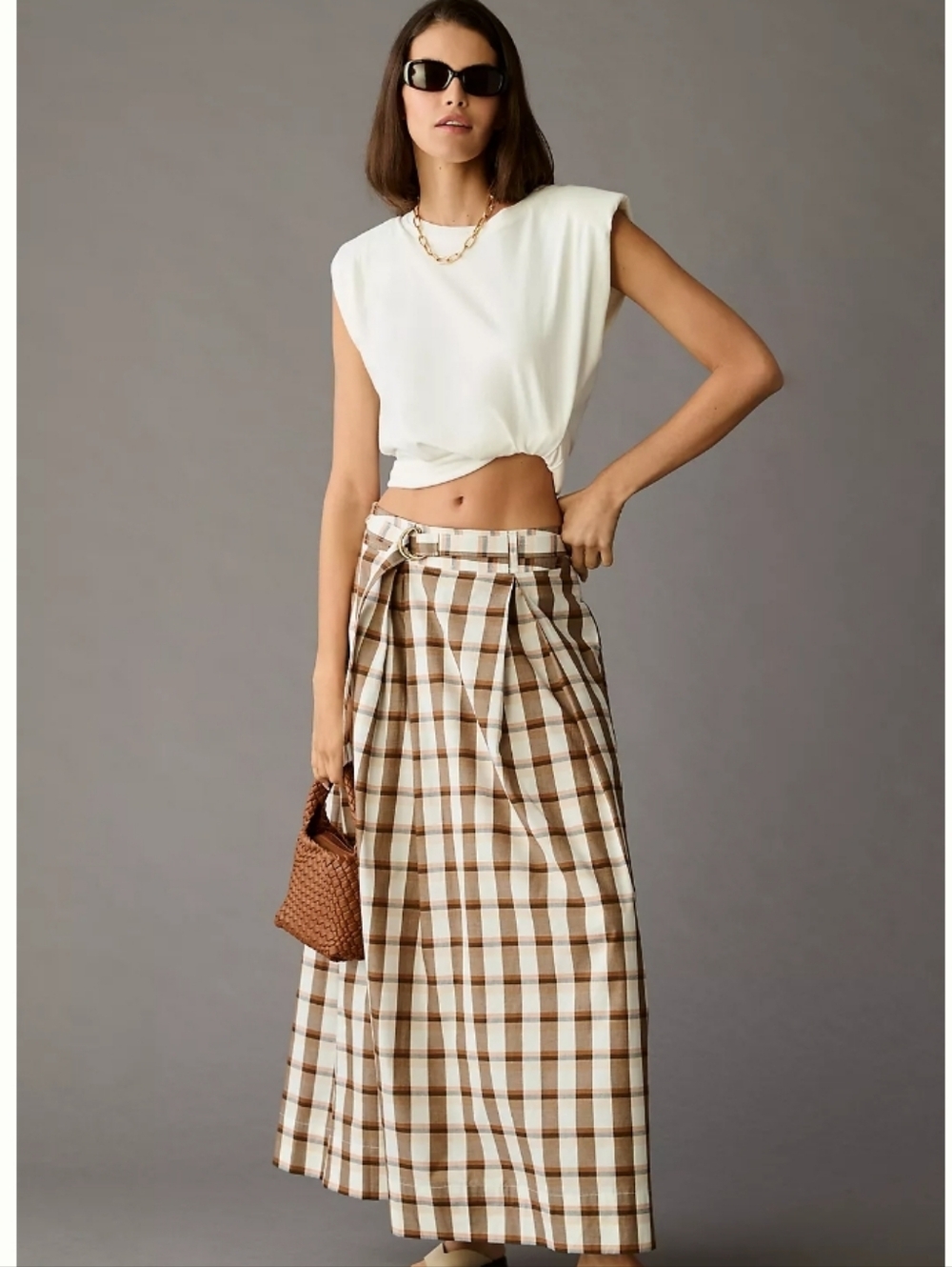 ANTHROPOLOGIE MAEVE PLEATED ALINE SKIRT GINGHAM PLAID BELTED